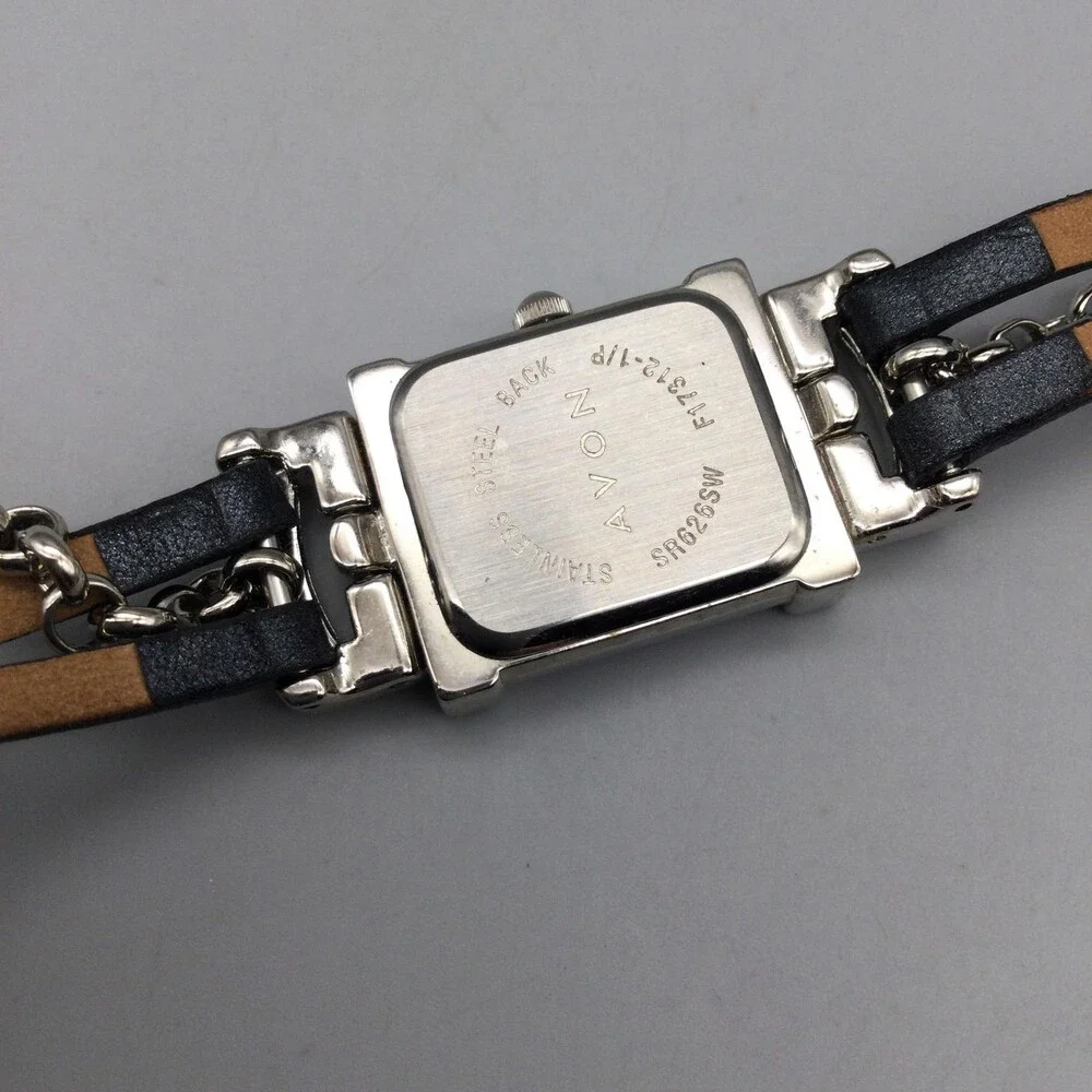 Avon Womens Watch 20mm White Dial Black Wrap Leather Chain Strap New Battery
